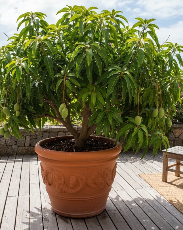 Dwarf Hawaiian mango tree in container
