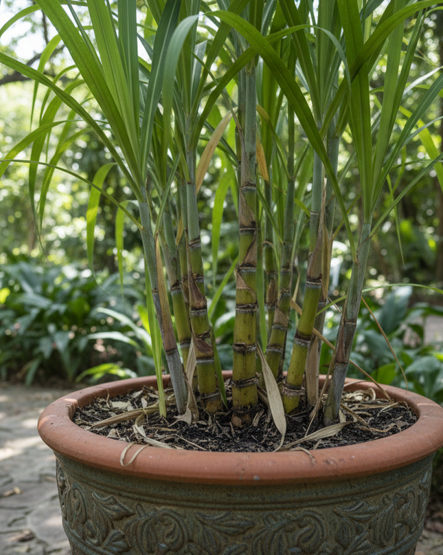 Live sugar cane growing in container 