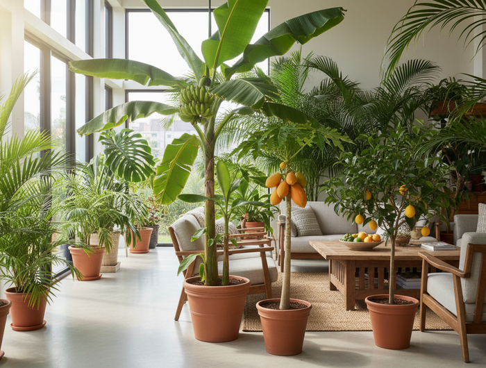 Tropical fruit, bearing plants and tropical plants at home