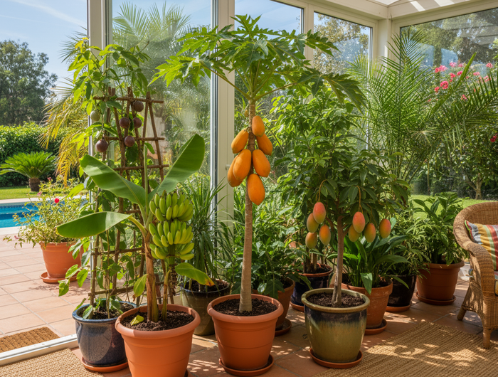 Tropical fruit bearing plants at home