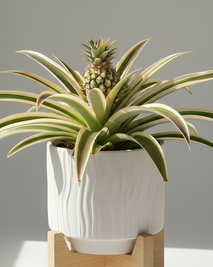White jade pineapple plant in container